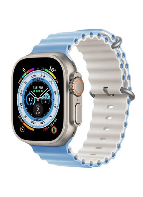 Silicone Rubber Watch Band Strap for Apple Watch Ultra 42mm/44mm/45mm/49mm Dual Colored Blue/White