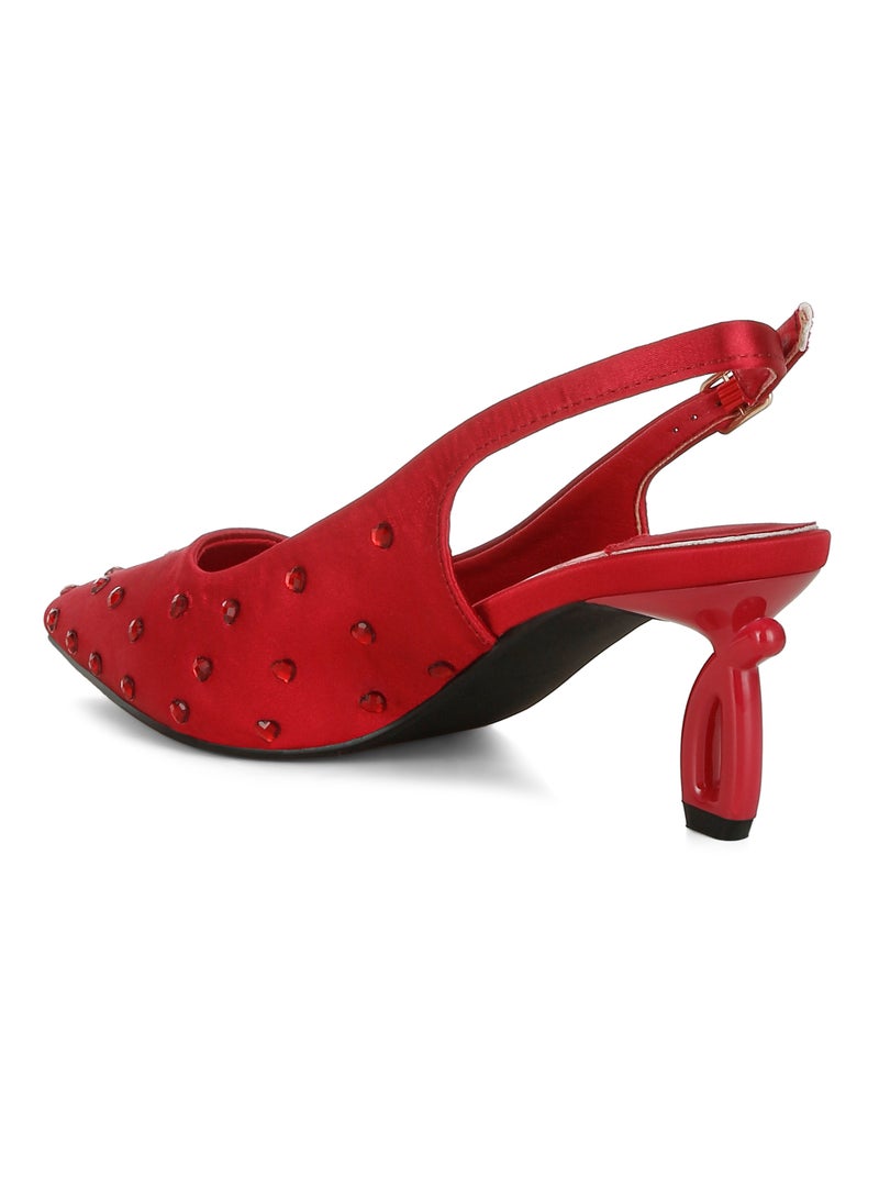 London Rag Heart-Shaped Rhinestone Studded Slingbacks in Burgundy  - Image 3