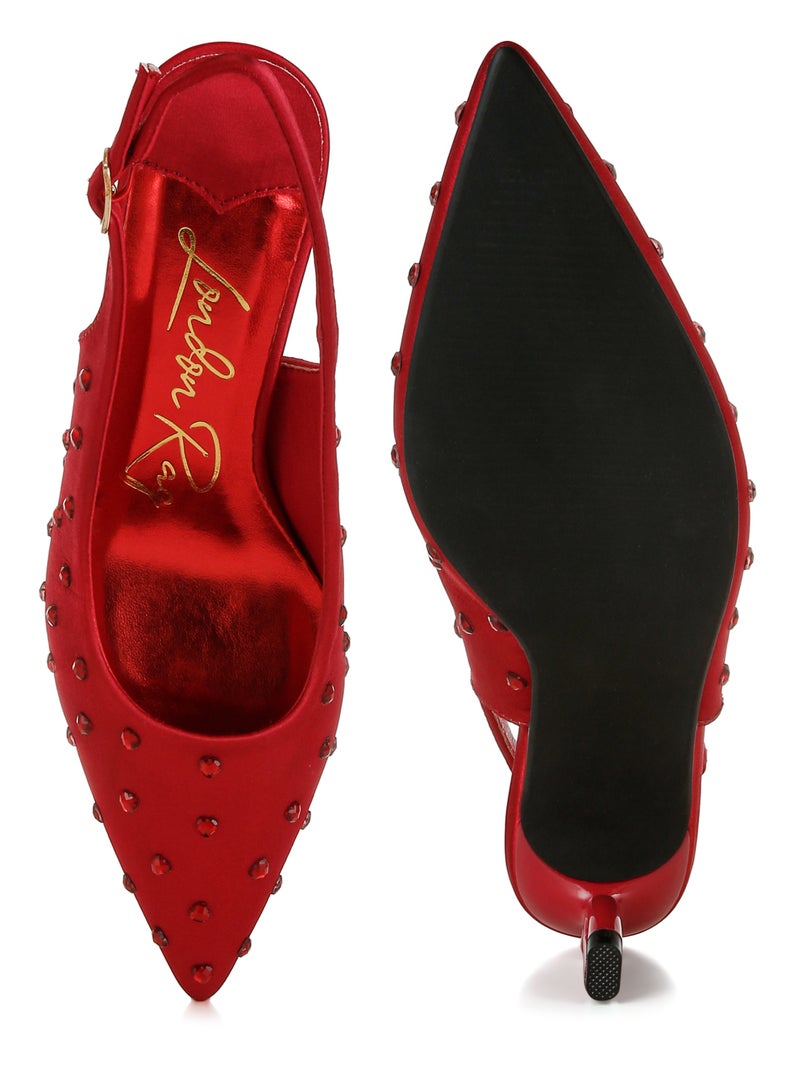 London Rag Heart-Shaped Rhinestone Studded Slingbacks in Burgundy  - Image 4