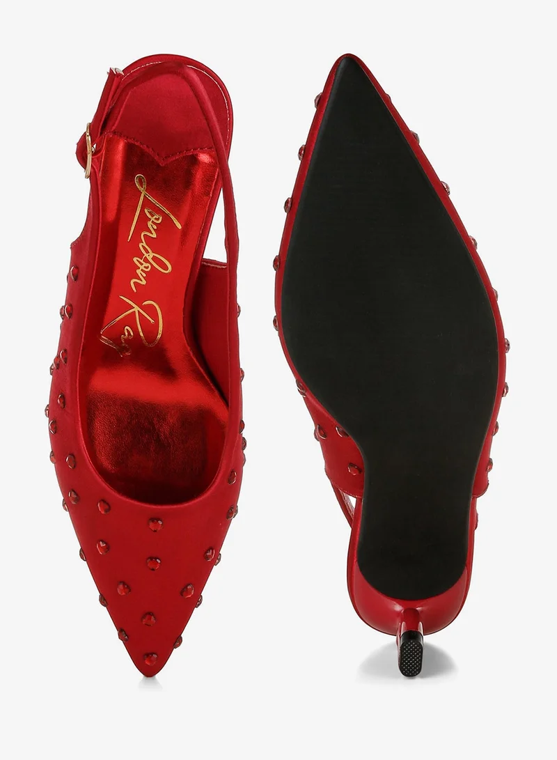 London Rag BURGUNDY Heart-Shaped Rhinestone Studded Slingbacks in Burgundy for Women | Best Price UAE