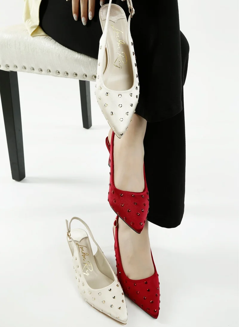 London Rag BURGUNDY Heart-Shaped Rhinestone Studded Slingbacks in Burgundy for Women | Best Price UAE