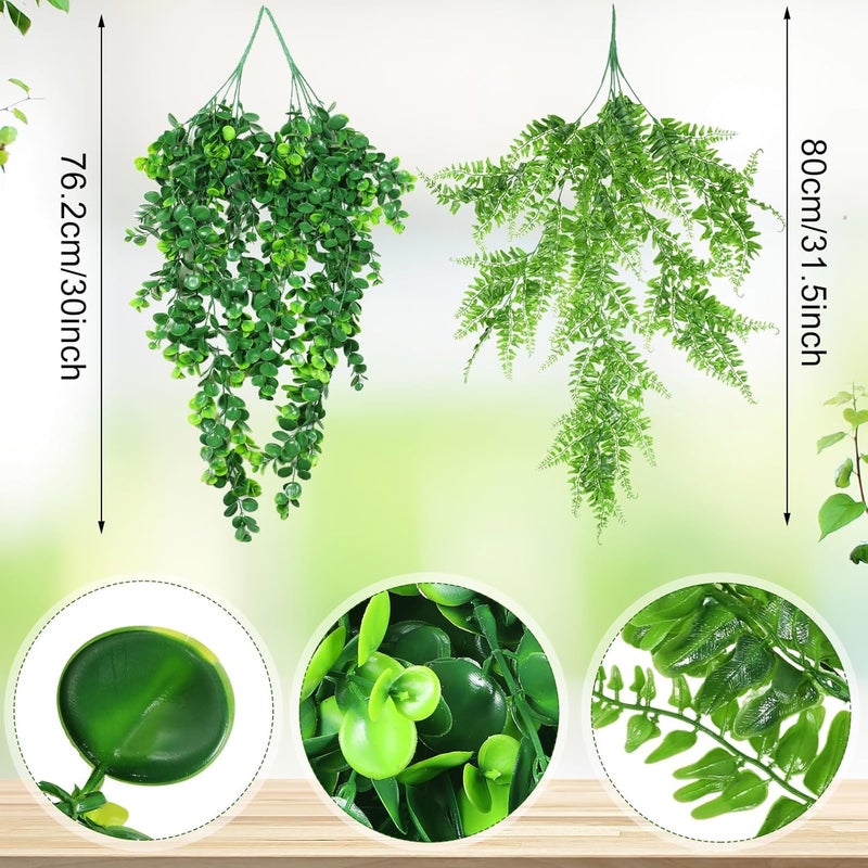 Hoteam 12 Pcs Artificial Hanging Plants 32 Inch Fake Ivy Vines with Fake Leaves Patio Artificial Plants Greenery for Living Room Indoor Outdoor Wall, No Basket (Eucalyptus,Persian Grass) - Image 2