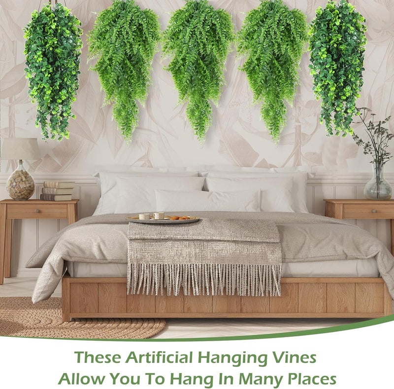 Hoteam 12 Pcs Artificial Hanging Plants 32 Inch Fake Ivy Vines with Fake Leaves Patio Artificial Plants Greenery for Living Room Indoor Outdoor Wall, No Basket (Eucalyptus,Persian Grass) - Image 4