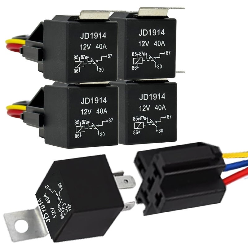 Kalmaegee 5 Pack 5 PIN 12V Relay with Harness, 40AMP 12 Volt Relay Automotive Relays with Relay Socket and Wiring Harness, SPDT Relay Switch for Car Truck Motorcycle - Image 2