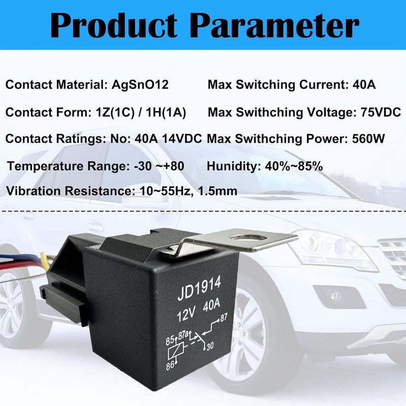 Kalmaegee 5 Pack 5 PIN 12V Relay with Harness, 40AMP 12 Volt Relay Automotive Relays with Relay Socket and Wiring Harness, SPDT Relay Switch for Car Truck Motorcycle - Image 4
