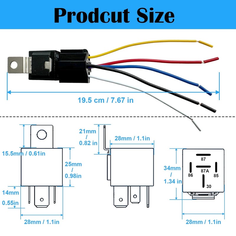 Kalmaegee 5 Pack 5 PIN 12V Relay with Harness, 40AMP 12 Volt Relay Automotive Relays with Relay Socket and Wiring Harness, SPDT Relay Switch for Car Truck Motorcycle - Image 5