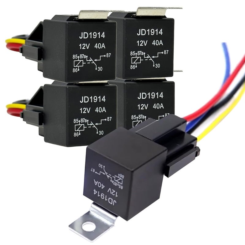 Kalmaegee 5 Pack 5 PIN 12V Relay with Harness, 40AMP 12 Volt Relay Automotive Relays with Relay Socket and Wiring Harness, SPDT Relay Switch for Car Truck Motorcycle - Image 1