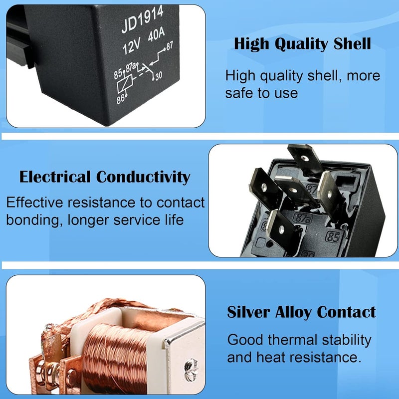 Kalmaegee 5 Pack 5 PIN 12V Relay with Harness, 40AMP 12 Volt Relay Automotive Relays with Relay Socket and Wiring Harness, SPDT Relay Switch for Car Truck Motorcycle - Image 3
