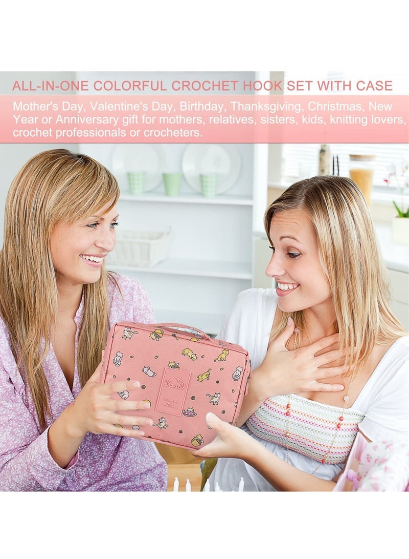 Captaintech Beginners Adults/Kids Complete Crochet Set, Yarn Crochet Instruction Crochet Hook Storage Case Knitting & Crochet Supplies Ideal Crochet Gift, Crocheter Beginner (Pink Stripe) - Image 2