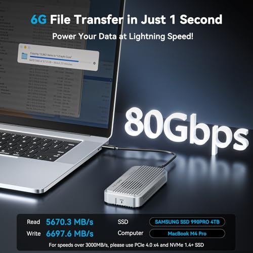 ACASIS 80Gbps M2 NVMe SSD Enclosure with Cooling Fan Compatible with Thunderbolt5USB4 V20 Back Compatible with Thunderbolt4USB4 V10 USB323130 TB501 Pro Silver - Image 3