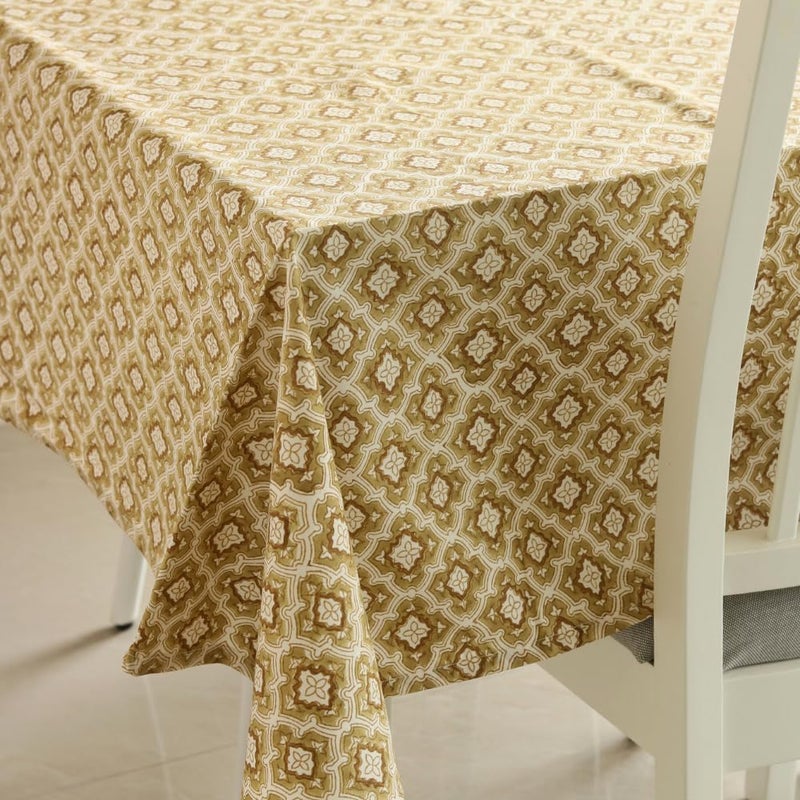 THE YARD HOUSE Wipeable AntiSlip Hand Block Printed Cotton Table Cover Chai Toast Rectangle 4 Seater 122cm X 183cm Protects Against Spills Scratches Family Dining Party Gifting - Image 4