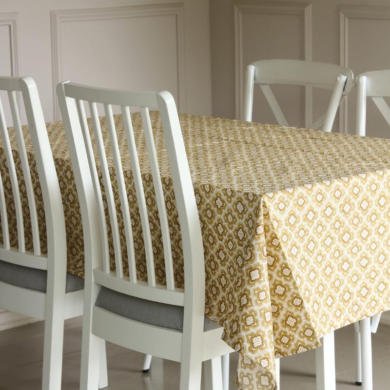 THE YARD HOUSE Wipeable AntiSlip Hand Block Printed Cotton Table Cover Chai Toast Rectangle 4 Seater 122cm X 183cm Protects Against Spills Scratches Family Dining Party Gifting - Image 1