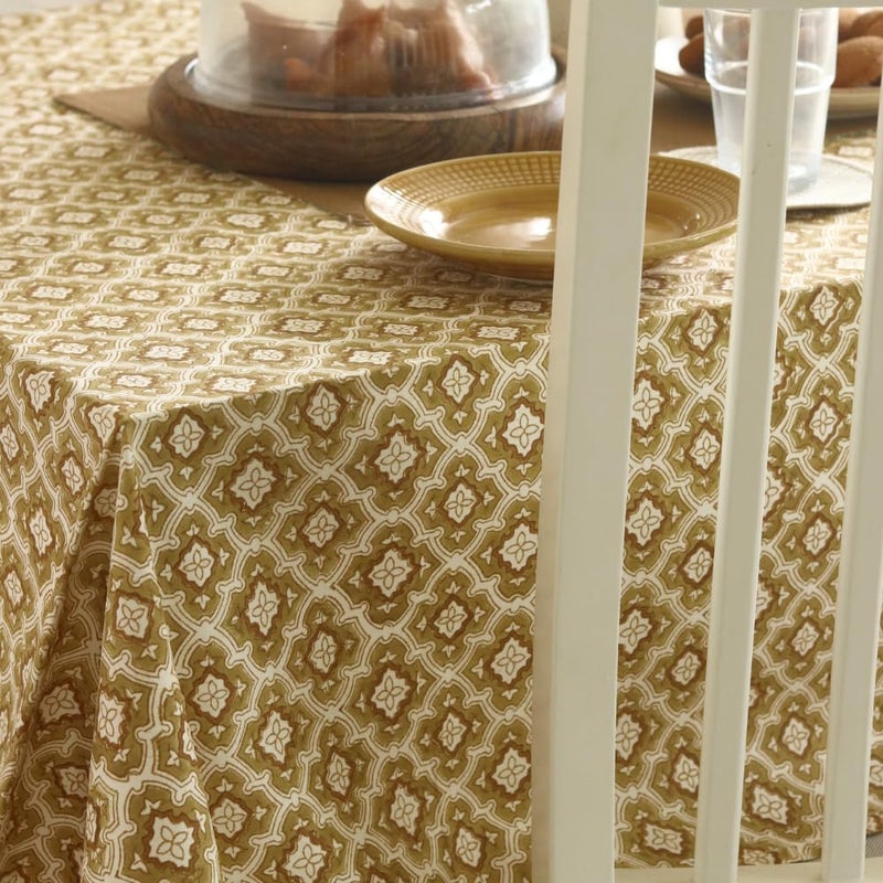 THE YARD HOUSE Wipeable AntiSlip Hand Block Printed Cotton Table Cover Chai Toast Rectangle 4 Seater 122cm X 183cm Protects Against Spills Scratches Family Dining Party Gifting - Image 2