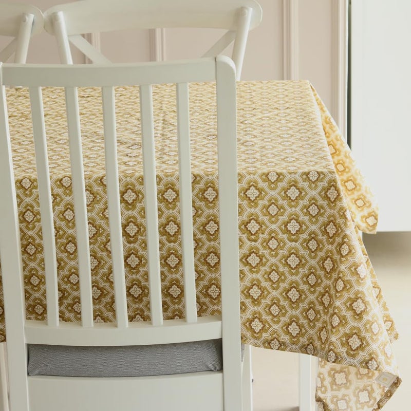 THE YARD HOUSE Wipeable AntiSlip Hand Block Printed Cotton Table Cover Chai Toast Rectangle 4 Seater 122cm X 183cm Protects Against Spills Scratches Family Dining Party Gifting - Image 5