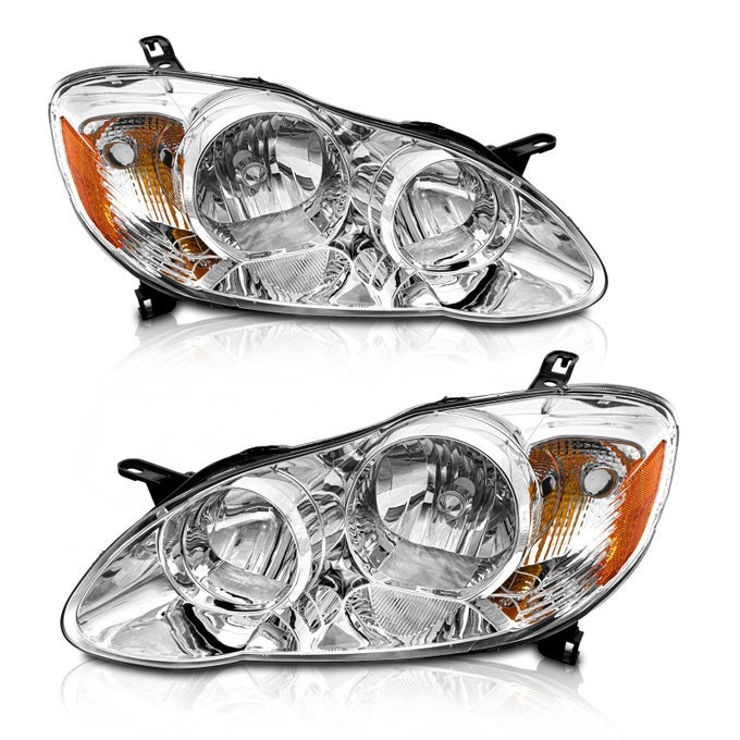 For 20032008 Toyota Corolla Headlights Assembly Compatible With 2003 2004 2005 2006 2007 2008 Toyota Corolla Chrome Housing Amber Reflector Replacement Pair Driver And Passenger Side