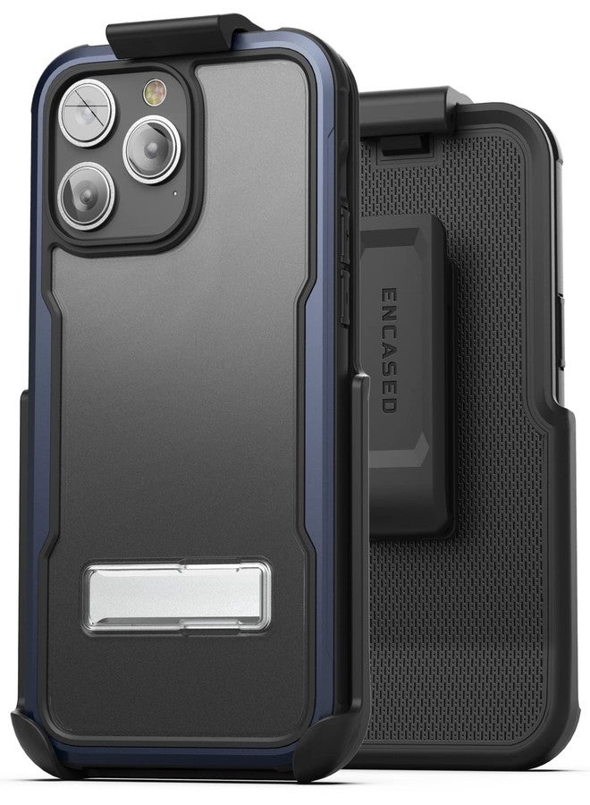 ENCASED Exos-Armor for iPhone 14 PRO MAX Case with Belt Clip Holster and Metal Kickstand (Blue) - Image 1