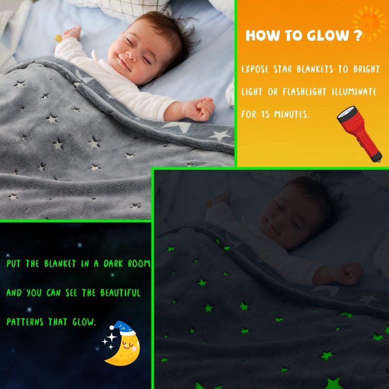 Glow Blanket 50 X 60 Inch Magical Glow For Bedtime - Ultra-Soft Flannel Fleece Luminous Blanket for Kids Sleepovers Bedroom Decor - Image 3