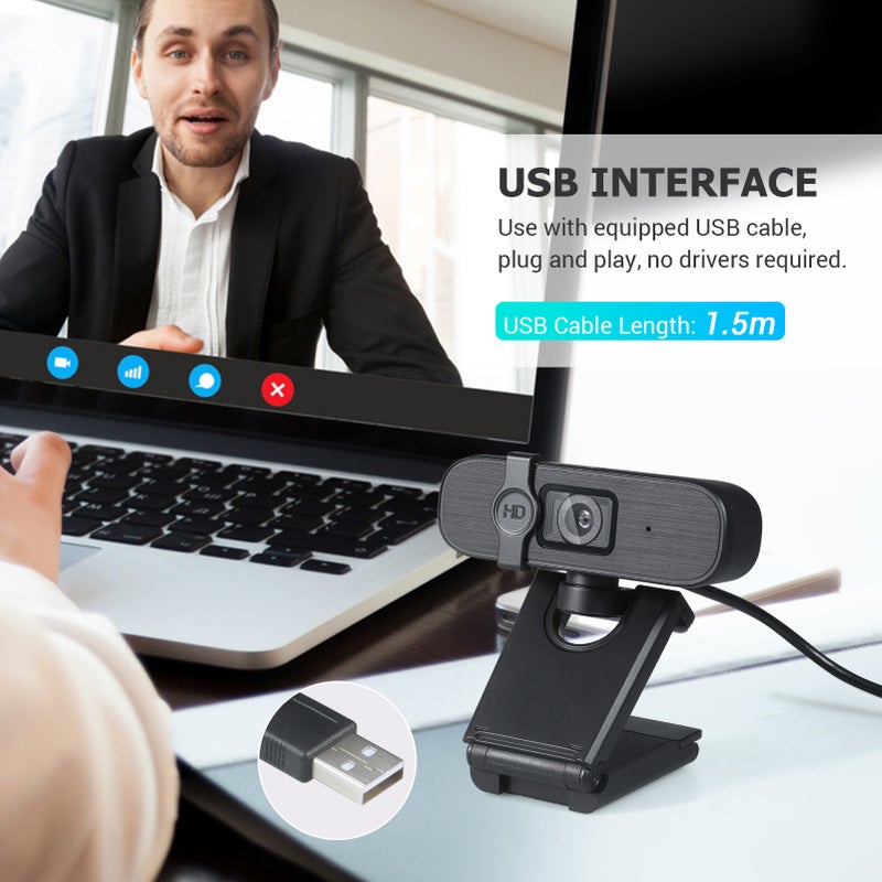 كاميرا ويب USB بدقة 4K عالية التعريف مع ميكروفون، كاميرا حاسوبية تركيز ثابت، كاميرا مؤتمرات، كاميرا ويب لشرح البرامج، كاميرا قابلة للتركيب بملقط لأجهزة اللابتوب والحواسيب المكتبية - Image 3