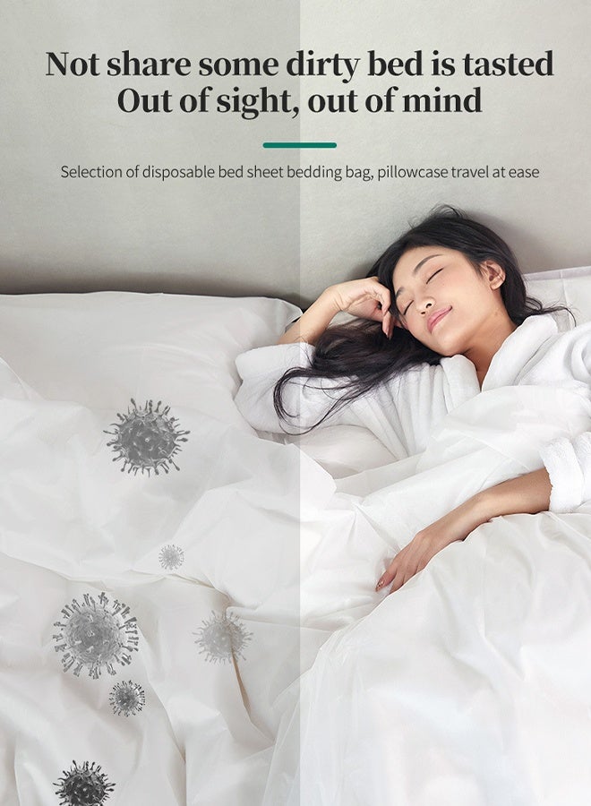 جولة الفرح ملاءتان سرير للاستخدام مرة واحدة للسفر، طقم أغطية سرير محمول للاستخدام مرة واحدة مع ملاءة سرير واحدة وغطاء لحاف واحد وغطائي وسادة واحدين، مناسب لرحلات العمل. - Image 3