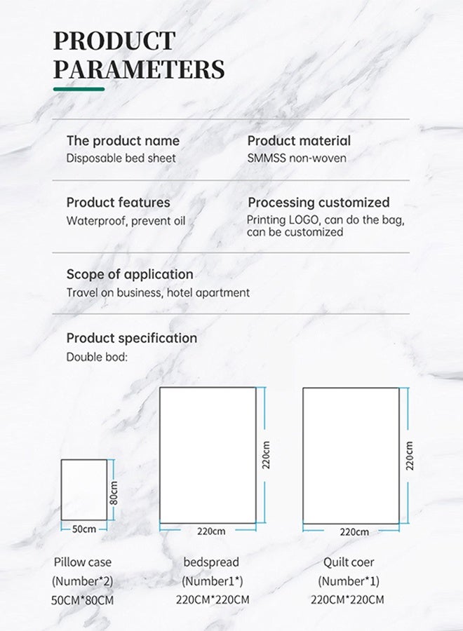 جولة الفرح ملاءتان سرير للاستخدام مرة واحدة للسفر، طقم أغطية سرير محمول للاستخدام مرة واحدة مع ملاءة سرير واحدة وغطاء لحاف واحد وغطائي وسادة واحدين، مناسب لرحلات العمل. - Image 2