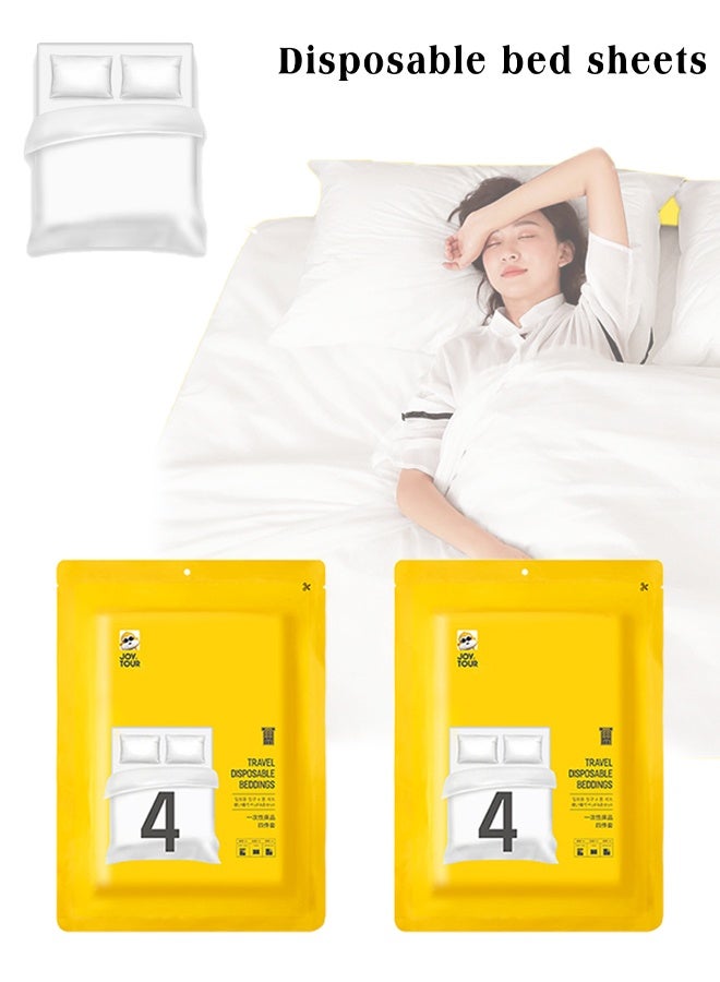 جولة الفرح ملاءتان سرير للاستخدام مرة واحدة للسفر، طقم أغطية سرير محمول للاستخدام مرة واحدة مع ملاءة سرير واحدة وغطاء لحاف واحد وغطائي وسادة واحدين، مناسب لرحلات العمل. - Image 1