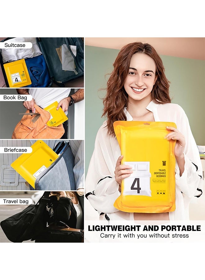 جولة الفرح ملاءتان سرير للاستخدام مرة واحدة للسفر، طقم أغطية سرير محمول للاستخدام مرة واحدة مع ملاءة سرير واحدة وغطاء لحاف واحد وغطائي وسادة واحدين، مناسب لرحلات العمل. - Image 4