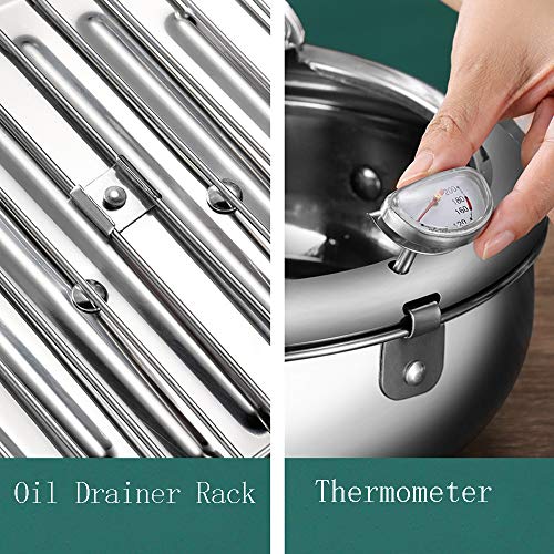 DIY HOME Deep Fryer Pot, Japanese Tempura Frying Pot 304 Stainless Steel Small Deep Fryer with Thermometer,Lid And Oil Drip Drainer Rack for French Fries Shrimp Chicken Wings and Shrimp (24cm/9.4inch) - Image 3