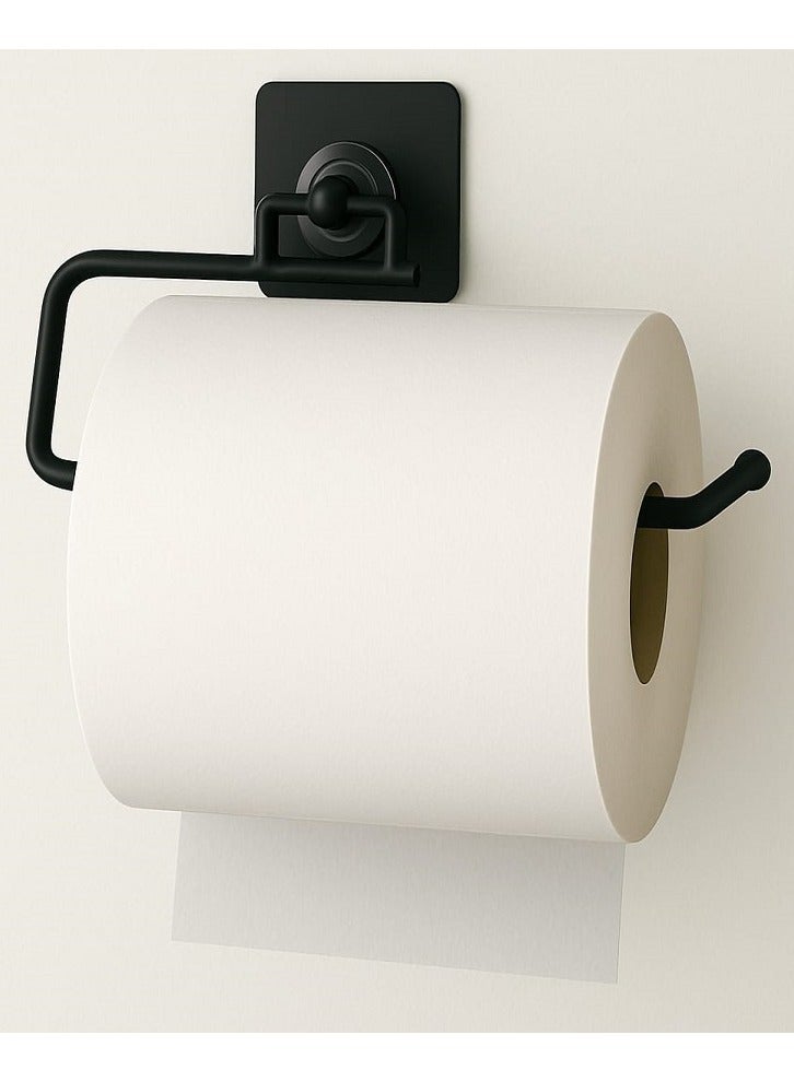 MASIA Self-Adhesive Tissue Holder for Bathroom and Kitchen – Wall-mounted installation with no drilling required, featuring a modern and elegant design. Made of durable black plastic, measuring 28 cm in length. Suitable for use as a bathroom tissue holder, toilet paper holder, or kitchen towel rack. - Image 1