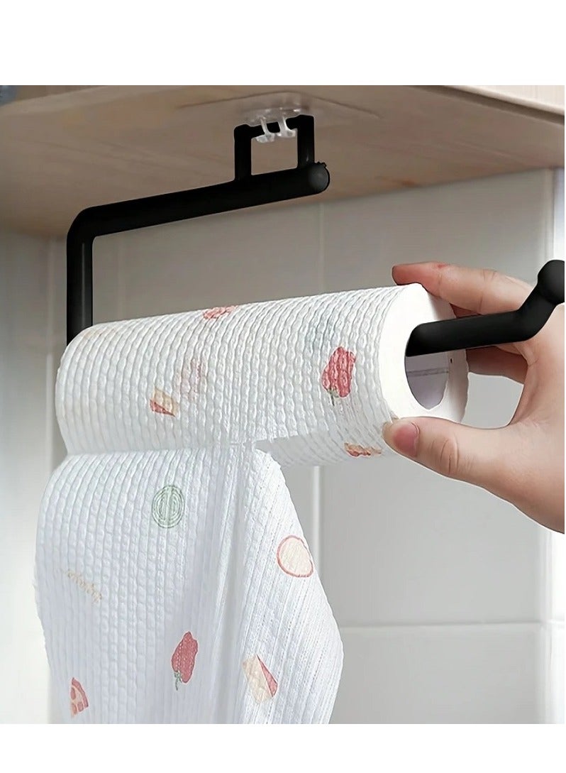MASIA Self-Adhesive Tissue Holder for Bathroom and Kitchen – Wall-mounted installation with no drilling required, featuring a modern and elegant design. Made of durable black plastic, measuring 28 cm in length. Suitable for use as a bathroom tissue holder, toilet paper holder, or kitchen towel rack. - Image 2