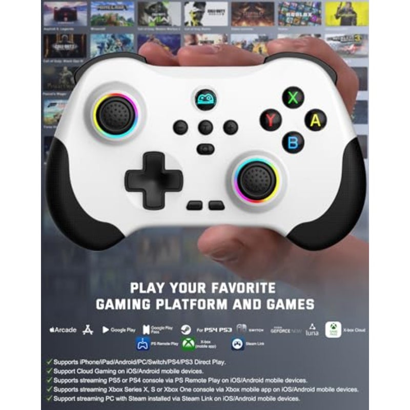 Mobile Gaming Controller for iPad/iPhone/Tablet, Cloud Controller Remote Joystick for iOS/Android, Wireless Switch Controller with Macro Buttons/Hall-Rocker/Hall-Trigger - Image 2