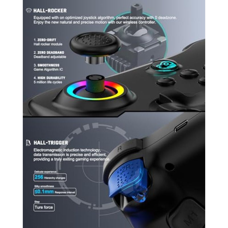 Mobile Gaming Controller for iPad/iPhone/Tablet, Cloud Controller Remote Joystick for iOS/Android, Wireless Switch Controller with Macro Buttons/Hall-Rocker/Hall-Trigger - Image 5