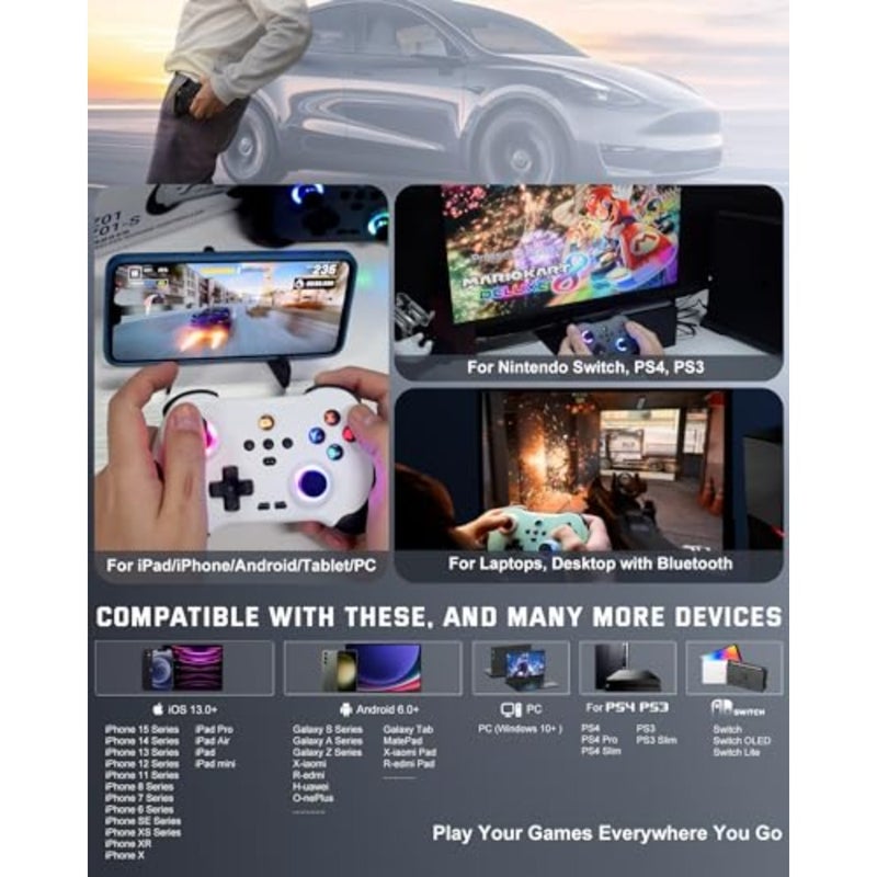 Mobile Gaming Controller for iPad/iPhone/Tablet, Cloud Controller Remote Joystick for iOS/Android, Wireless Switch Controller with Macro Buttons/Hall-Rocker/Hall-Trigger - Image 3