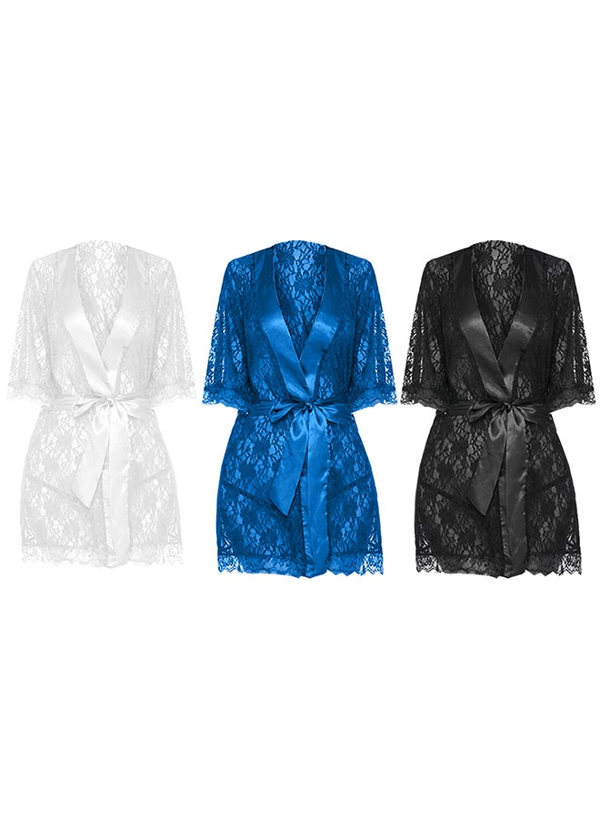 MARGOUN 3 Pack Womens Medium Size Robes Babydoll Robe Transparent Lace Deep V-Neck Short Lingerie Sleepwear Soft Kimono Bathrobe Dressing Gown Nightwear /M(bust 84-88/waist 68-72/hip 92-96) - Image 3