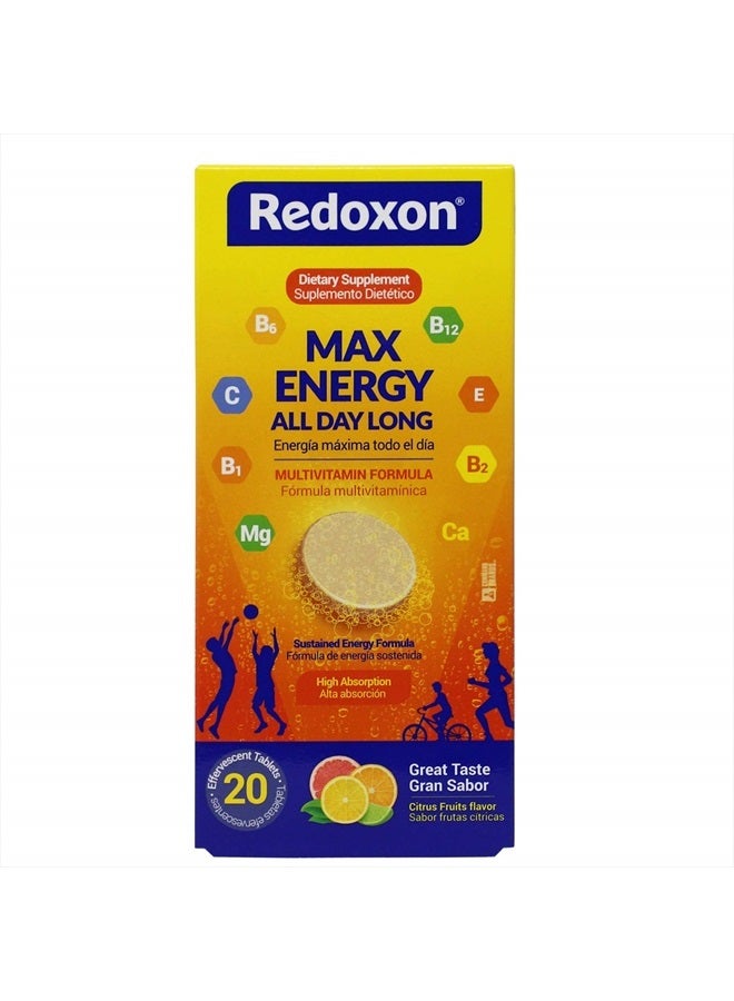 Redoxon فيتامينات متعددة ماكس إنرجي، فيتامينات متعددة بنكهة الحمضيات للطاقة المستدامة، ب12، ب2، ب6 - Image 1
