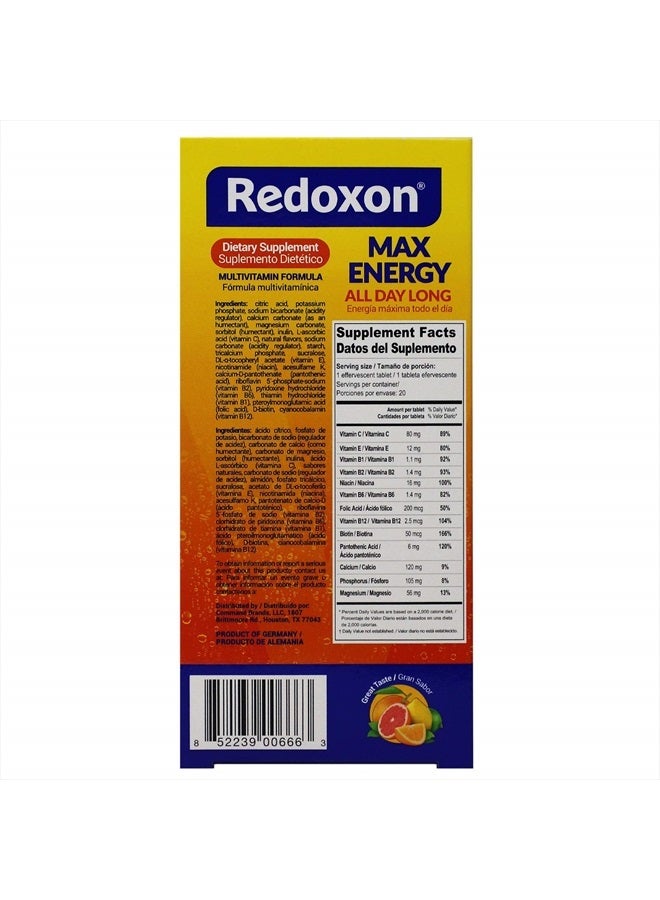 Redoxon فيتامينات متعددة ماكس إنرجي، فيتامينات متعددة بنكهة الحمضيات للطاقة المستدامة، ب12، ب2، ب6 - Image 3