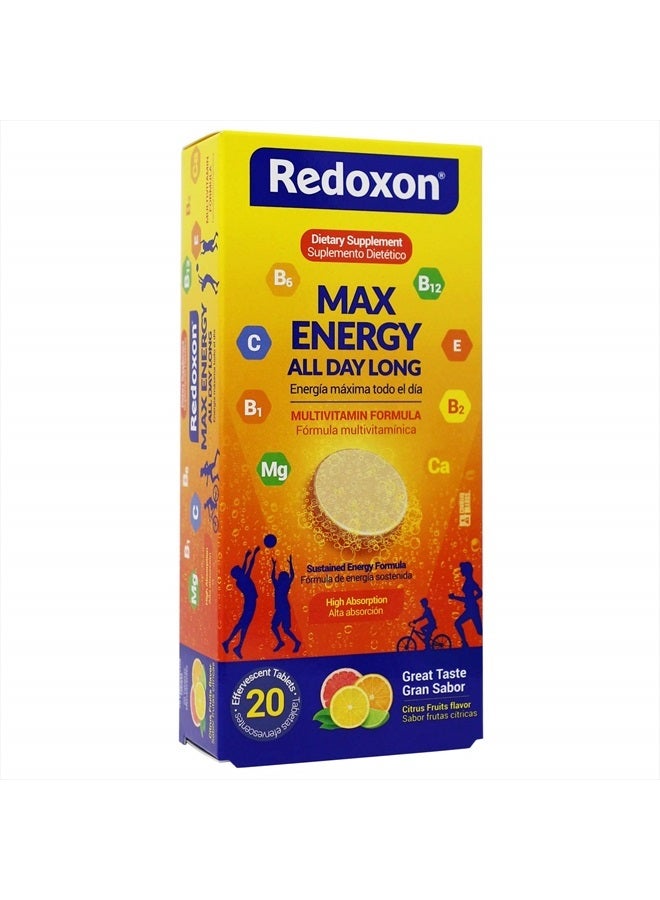 Redoxon فيتامينات متعددة ماكس إنرجي، فيتامينات متعددة بنكهة الحمضيات للطاقة المستدامة، ب12، ب2، ب6 - Image 2