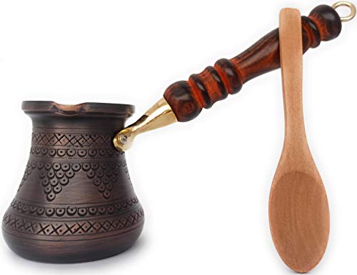 DEDE Copper - PCZ Series (Small-6 fl.oz) Thickest Solid Copper Engraved/Stamped Turkish Greek Arabic Coffee Pot with Wooden Handle, Stovetop Coffee Maker Cezve Jezve Jazva Jazzve Ibrik Briki (Antique) - Image 1