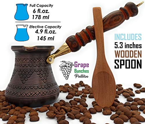 DEDE Copper - PCZ Series (Small-6 fl.oz) Thickest Solid Copper Engraved/Stamped Turkish Greek Arabic Coffee Pot with Wooden Handle, Stovetop Coffee Maker Cezve Jezve Jazva Jazzve Ibrik Briki (Antique) - Image 2