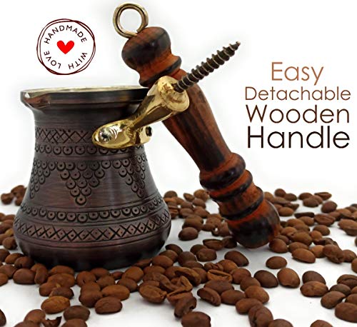 DEDE Copper - PCZ Series (Small-6 fl.oz) Thickest Solid Copper Engraved/Stamped Turkish Greek Arabic Coffee Pot with Wooden Handle, Stovetop Coffee Maker Cezve Jezve Jazva Jazzve Ibrik Briki (Antique) - Image 4