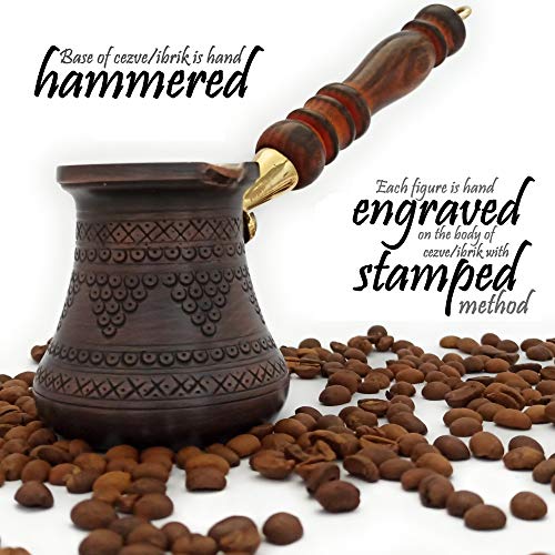 DEDE Copper - PCZ Series (Small-6 fl.oz) Thickest Solid Copper Engraved/Stamped Turkish Greek Arabic Coffee Pot with Wooden Handle, Stovetop Coffee Maker Cezve Jezve Jazva Jazzve Ibrik Briki (Antique) - Image 3