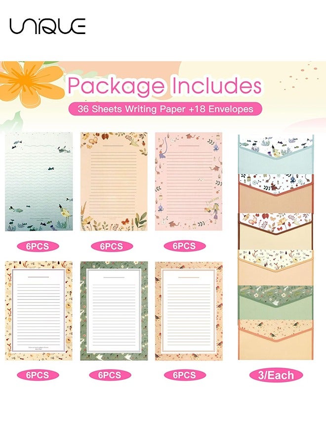 Unique 54 Pcs Stationery Writing Paper with Envelopes, Sweet Floral Style Lined Stationary Paper，36 PCS Letter Writing Paper with 18 PCS Envelopes, for Invitations Gifts Holiday Wishes - Image 3