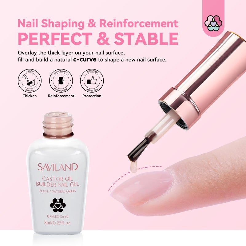 SAVILAND Gel Builder Set: 12 Translucent Colors Castor Oil Builder in a Bottle Vitamin E Hard Gel for Nails Extension Strengthener as Gifts for Women Home DIY Salon Nail Care Repair - Image 5