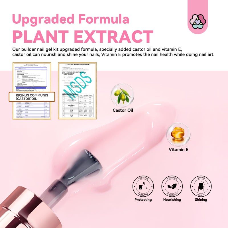SAVILAND Gel Builder Set: 12 Translucent Colors Castor Oil Builder in a Bottle Vitamin E Hard Gel for Nails Extension Strengthener as Gifts for Women Home DIY Salon Nail Care Repair - Image 4