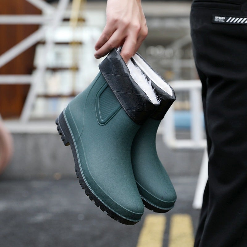Mens Short Tube Rain Boots Fashion Durable Non-slip 2098 Green (1 size larger for fleece-lined models) 