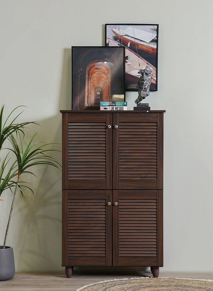 DANUBE HOME خزانة أحذية نيفا 18 زوج تصميم حديث أثاث خشبي منظم أحذية لمدخل المنزل ممر غرفة المعيشة صنع في ماليزيا رف تخزين أحذية L76.8xW33.6xH123.5 سم - بني داكن - Image 1