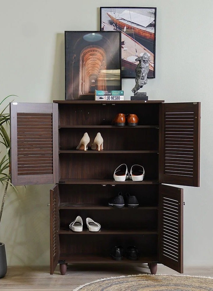 DANUBE HOME خزانة أحذية نيفا 18 زوج تصميم حديث أثاث خشبي منظم أحذية لمدخل المنزل ممر غرفة المعيشة صنع في ماليزيا رف تخزين أحذية L76.8xW33.6xH123.5 سم - بني داكن - Image 3