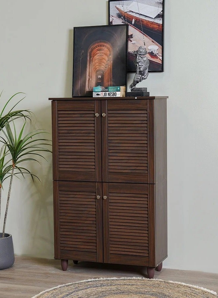 DANUBE HOME خزانة أحذية نيفا 18 زوج تصميم حديث أثاث خشبي منظم أحذية لمدخل المنزل ممر غرفة المعيشة صنع في ماليزيا رف تخزين أحذية L76.8xW33.6xH123.5 سم - بني داكن - Image 2