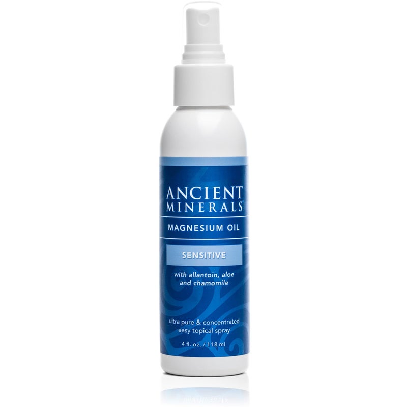 Ancient Minerals Magnesium Oil Spray Sensitive All-New Sensitive Formula with Allantoin, Organic Chamomile, and Organic Aloe Vera (4oz) - Image 1