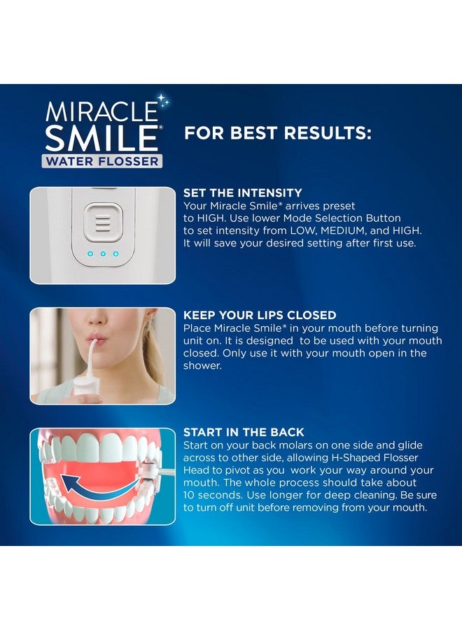 Ontel Miracle Smile Water Flosser for Teeth&Gum Health, Unique H-Shaped Flossing Head&4 Water Jets, Cordless Water Flosser Features 360° Cleaning&3 Pressure Modes, USB Rechargeable Dental Floss, White - Image 5
