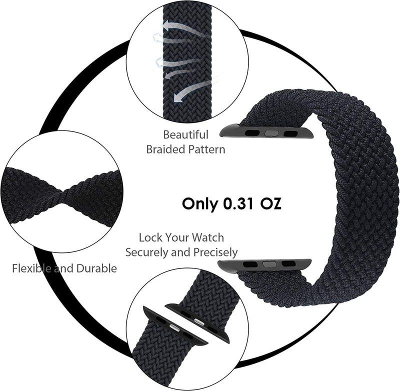 Braided Solo Loop Nylon Strap for Apple Watch, Elastic Bracelet for Series Ultra 2 | 9 | 8 Ultra | 8 | 7 | 6 | 5 | 4 | 3 | SE with metal connectors - Image 3